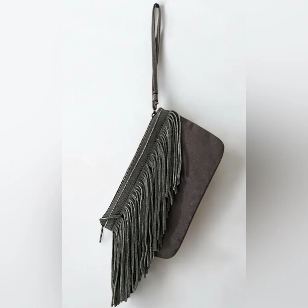 American Eagle Outfitters Fringe Suede Wristlet - Olive Green - Picture 3 of 8